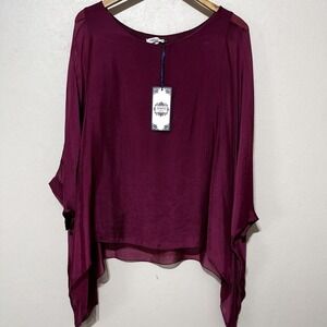 Tempo Paris Silk Top Size M/L Sheer Wine Color With Liner NWT